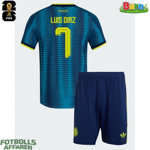 Colombia Luis Diaz #7 Bortaställ Barn VM 2026 Kortärmad (+ Korta byxor)